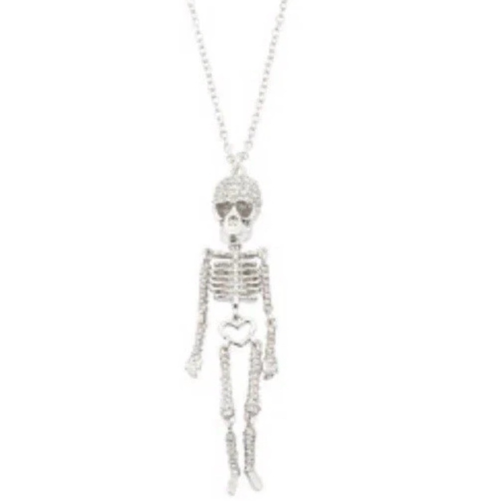 Betsey Johnson Faux Stone PavΓ© Skeleton Pendant Long Necklace